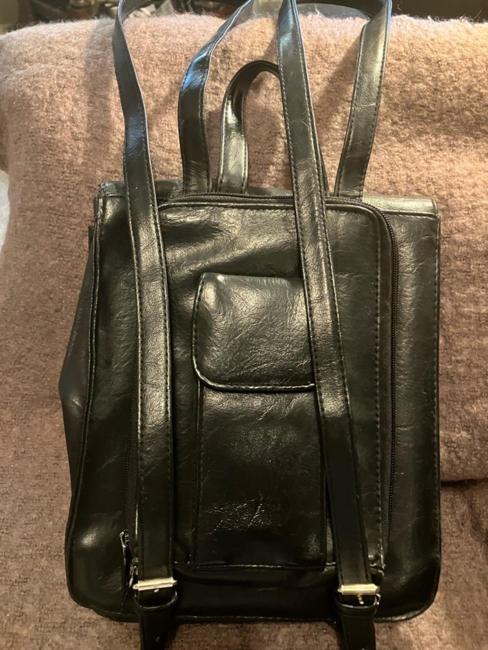 Coach Black Leather Backpack with Buckle Front - Picture 2 of 5